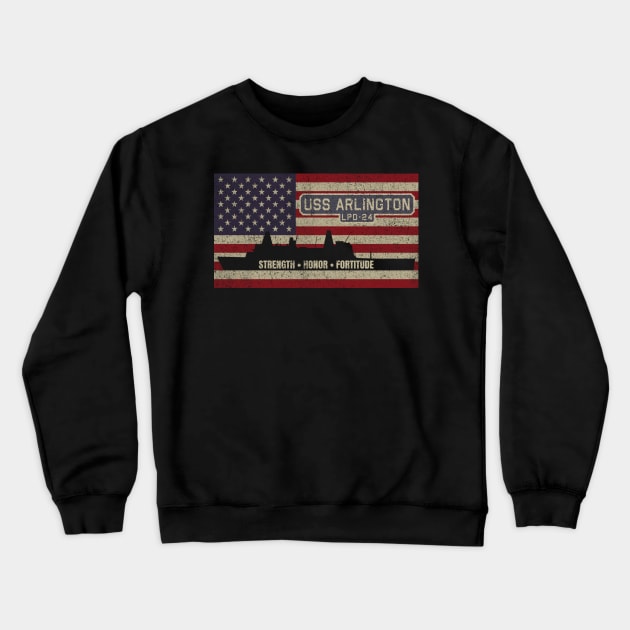 Arlington LPD-24 Amphibious Transport Dock Vintage USA American Flag Gift Crewneck Sweatshirt by Battlefields
